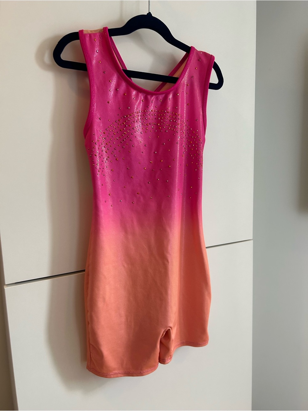 More Than Magic Pink to Coral Ombre Rhinestone Dance Leotard - Size L (10/12)